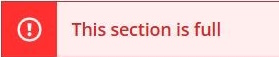 Screenshot of an error in Self Service: Class is full/No Waitlist