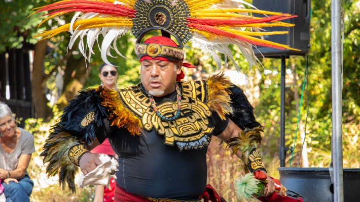 Dancer performs at Indigenous People's Day event at Clackamas Community College