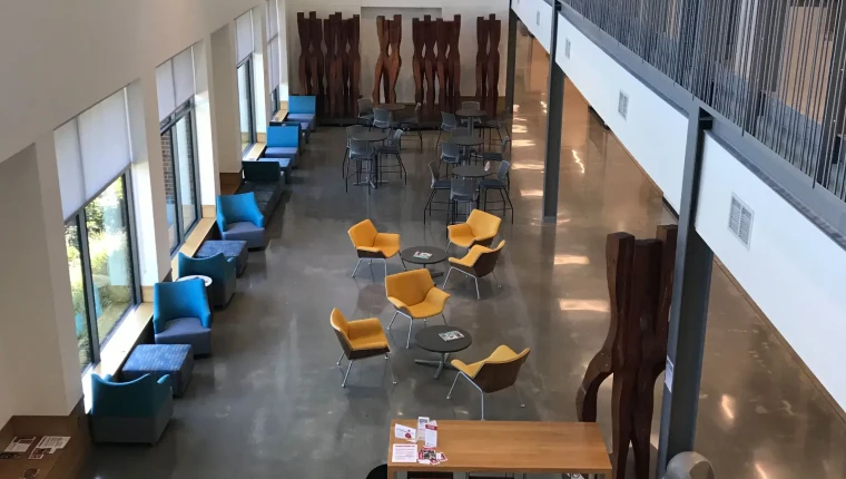 Aerial view of lobby on CCC's Harmony campus in Milwaukie